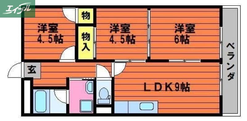 カウル十日市(3LDK/4階)の間取り写真