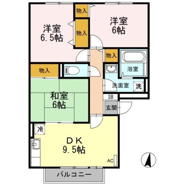 ＪＲ山陽本線 庭瀬駅 徒歩11分 3階建 築25年(3DK/2階)の間取り写真