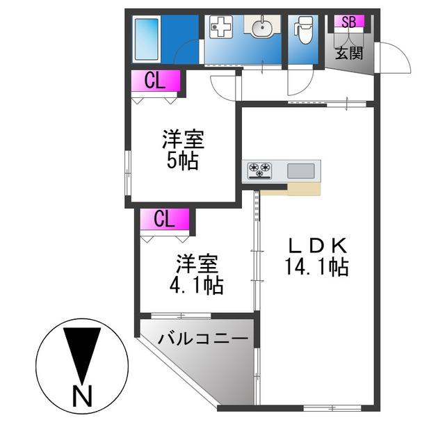 グラン今里ノース(2LDK/1階)の間取り写真