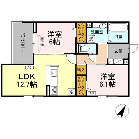 ヴィオルーチェ B棟(2LDK/2階)の間取り写真