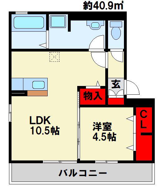 エスポワール祇園B(1LDK/3階)の間取り写真