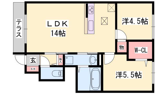 アネシス御立(2LDK/1階)の間取り写真