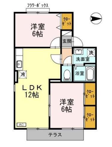 セジュール大津茂(2LDK/1階)の間取り写真