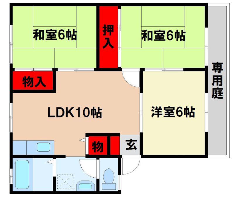 サンビレッジ二日市(3LDK/1階)の間取り写真