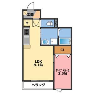 ESPOIR B(1LDK/1階)の間取り写真