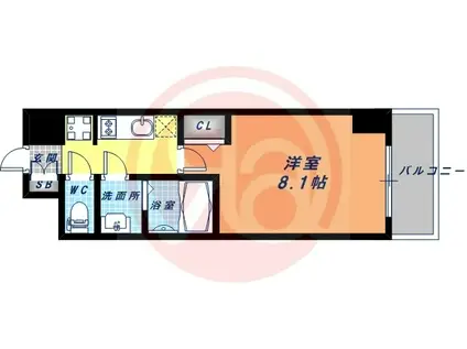 プレサンス谷町九丁目駅前(1K/13階)の間取り写真