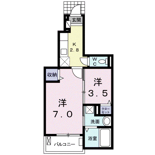 ラフォーレ足利I(1SK/1階)の間取り写真