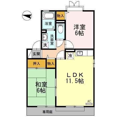 ボヌール・NA棟(2LDK/1階)の間取り写真