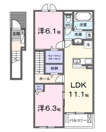 ＪＲ山陽本線 高島駅(岡山) 徒歩9分 2階建 築2年(2LDK/2階)の間取り写真