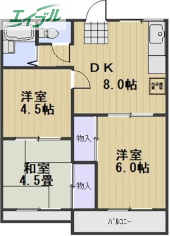メゾン河合 A棟(3DK/2階)の間取り写真