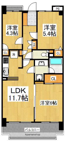 グリーンコーポ鶴川(3LDK/6階)の間取り写真