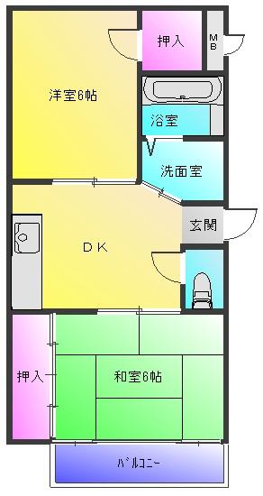 シティー八尾(2DK/4階)の間取り写真