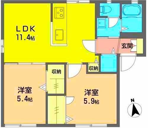 フレグランス若葉A(2LDK/1階)の間取り写真