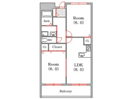 パレーシャル難波(2LDK/4階)の間取り写真