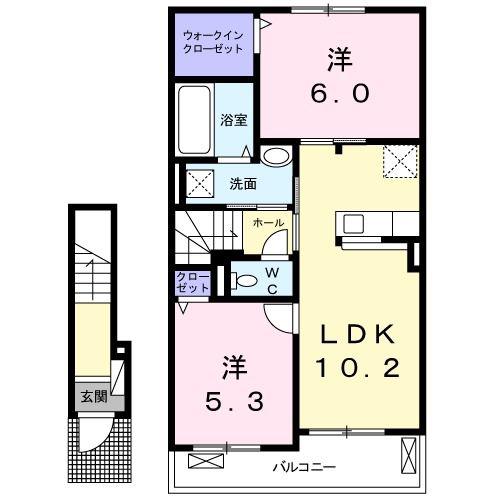 コンフォールH(2LDK/2階)の間取り写真