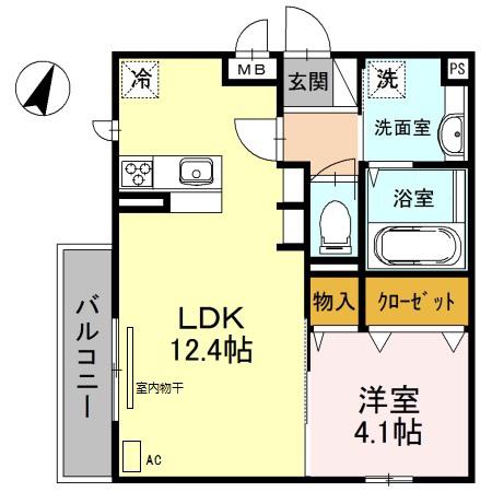 ディアコート住吉本町(1LDK/1階)の間取り写真