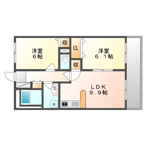 カーサフィオーレ西市駅前(2LDK/7階)の間取り写真