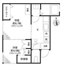 小日向テラス(2K/1階)の間取り写真