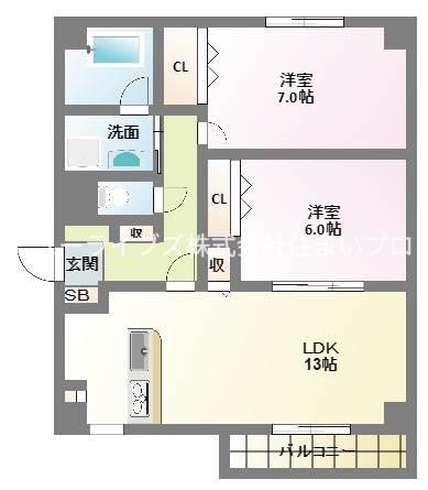 グランシャリオ香里園(2LDK/1階)の間取り写真