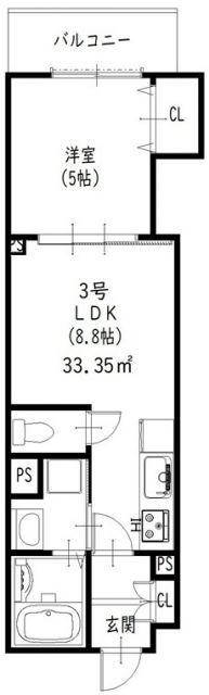 クリエオーレ藤阪東町II(1LDK/1階)の間取り写真
