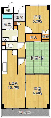 ノースウイング(3LDK/3階)の間取り写真