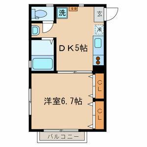 リバーハイツII(1DK/1階)の間取り写真