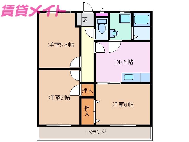 チェリーグロー(3DK/2階)の間取り写真