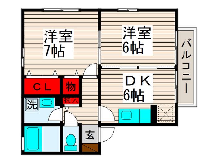 イースト COURT26(2DK/1階)の間取り写真