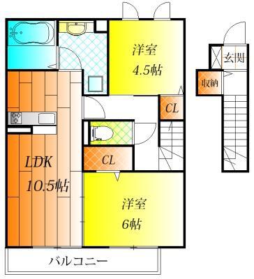 清友ハウスII(2LDK/1階)の間取り写真