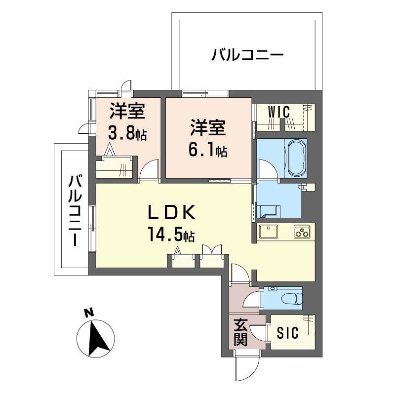 アンムート戸越公園(2LDK/4階)の間取り写真