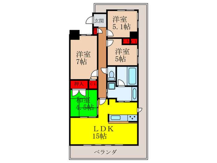 クレアコート池田城南ウエストキャッスル(4LDK/5階)の間取り写真