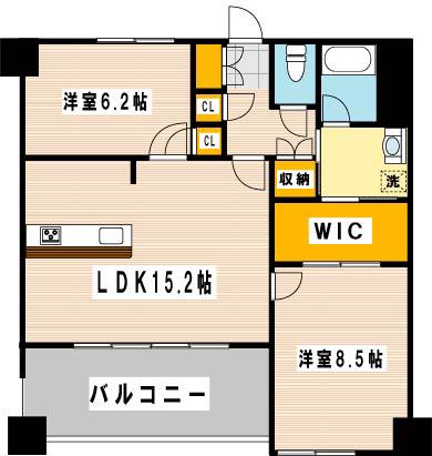 ルフォンド天神(2LDK/2階)の間取り写真