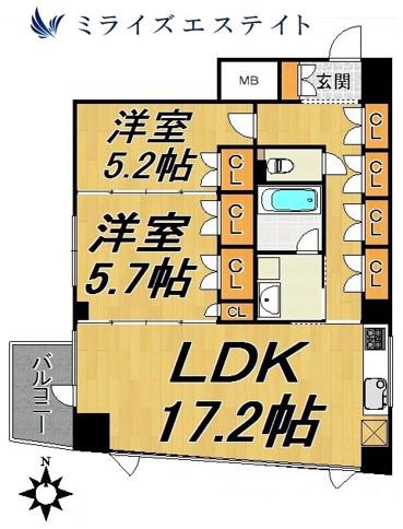 LASANTE葵(2LDK/10階)の間取り写真