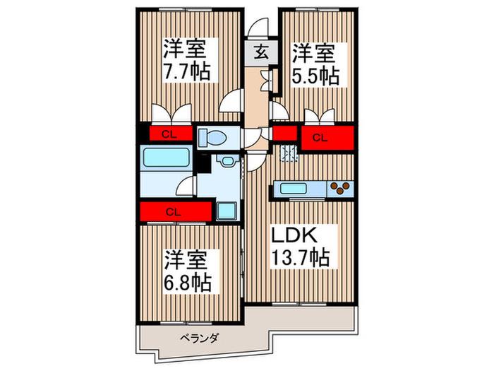 アステリ与野本町弐番館(3LDK/1階)の間取り写真