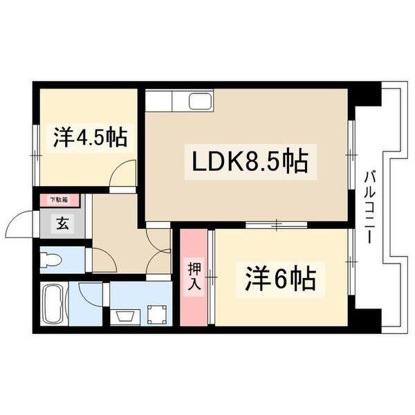 サンモール原(2LDK/3階)の間取り写真