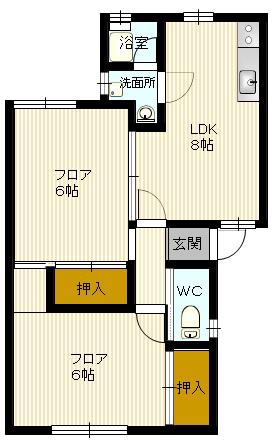 リヴ・ホームA棟(2LDK/2階)の間取り写真