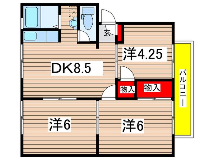 アーバン市原3号館(3DK/2階)の間取り写真
