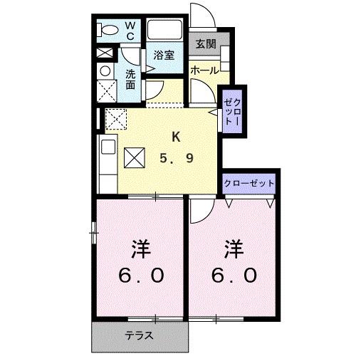 ドマーニA(2K/1階)の間取り写真