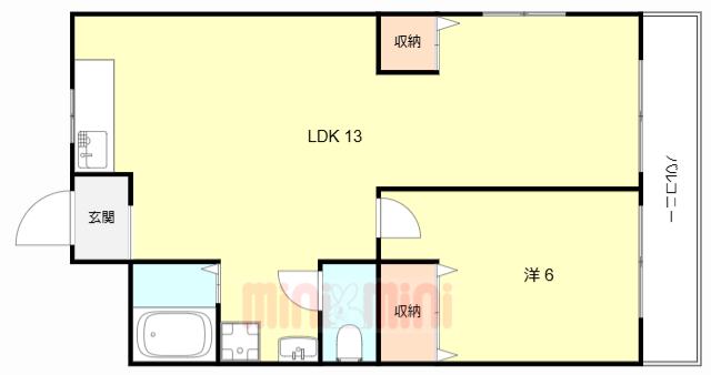 旭ハイツ(1LDK/3階)の間取り写真