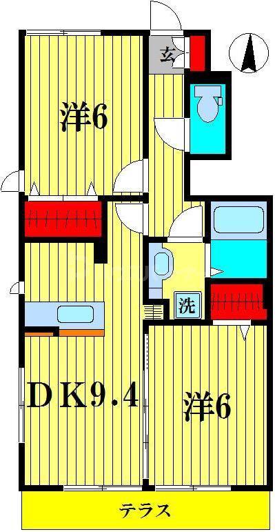 プランドールII(2DK/1階)の間取り写真