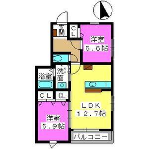 コスモS南庄(2LDK/2階)の間取り写真