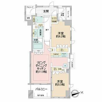 アトラス西荻窪レジデンス(2LDK/2階)の間取り写真