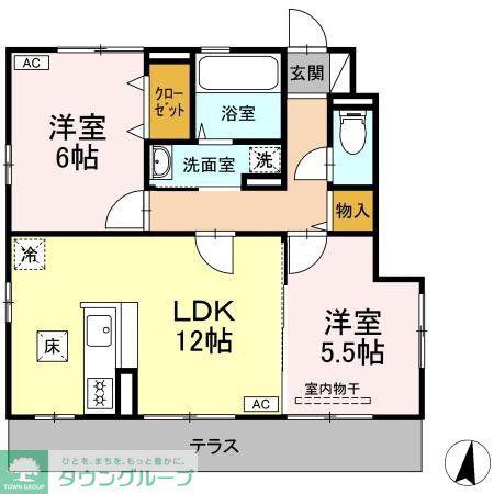 アンソレイユF棟(2LDK/1階)の間取り写真