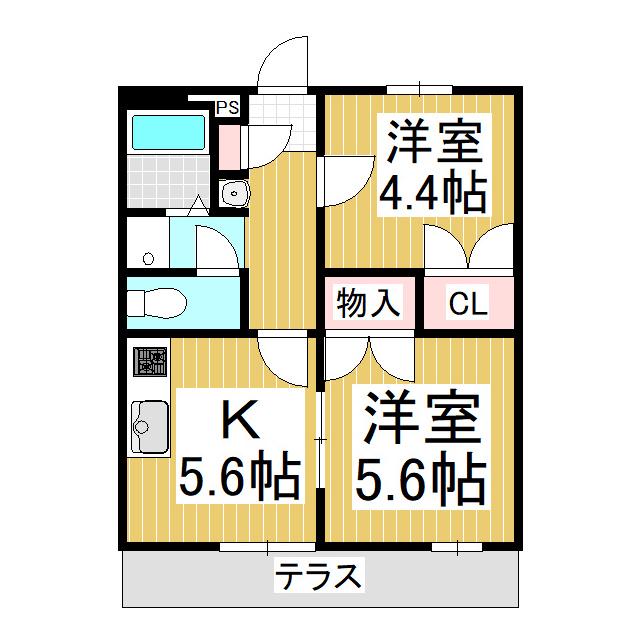 ドミール(2K/1階)の間取り写真