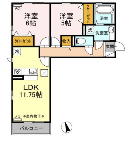 アルカディア(2LDK/1階)の間取り写真