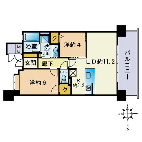 サンメゾン姪浜駅南(2LDK/3階)の間取り写真