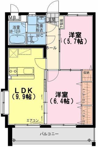 HIマンション(2LDK/2階)の間取り写真