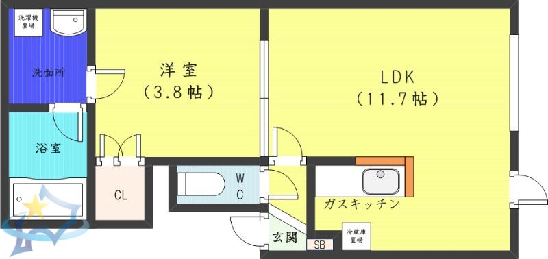 ルミエール大通(1LDK/5階)の間取り写真