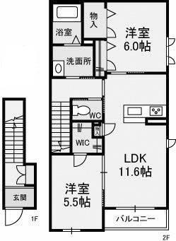 アリビオ・K(2LDK/2階)の間取り写真