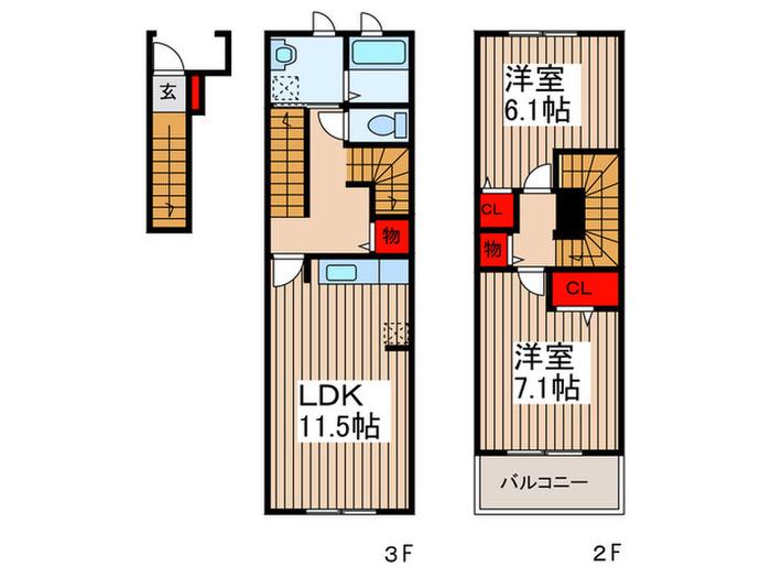 グラシオッソA(2LDK/2階)の間取り写真